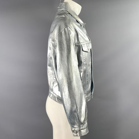 AGOLDE Size M Silver Metallic Cotton Trucker Jacket