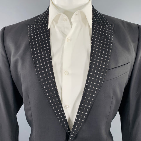 DOLCE & GABBANA Size 40 Black Silver Polka Dot Lapel Sport Coat
