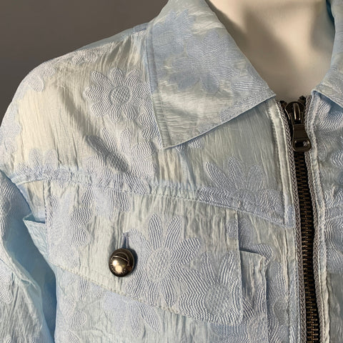 ANDERSON BELL Taille L Bleu Clair Blanc Fleuri Mélange Nylon Col Pointu Veste