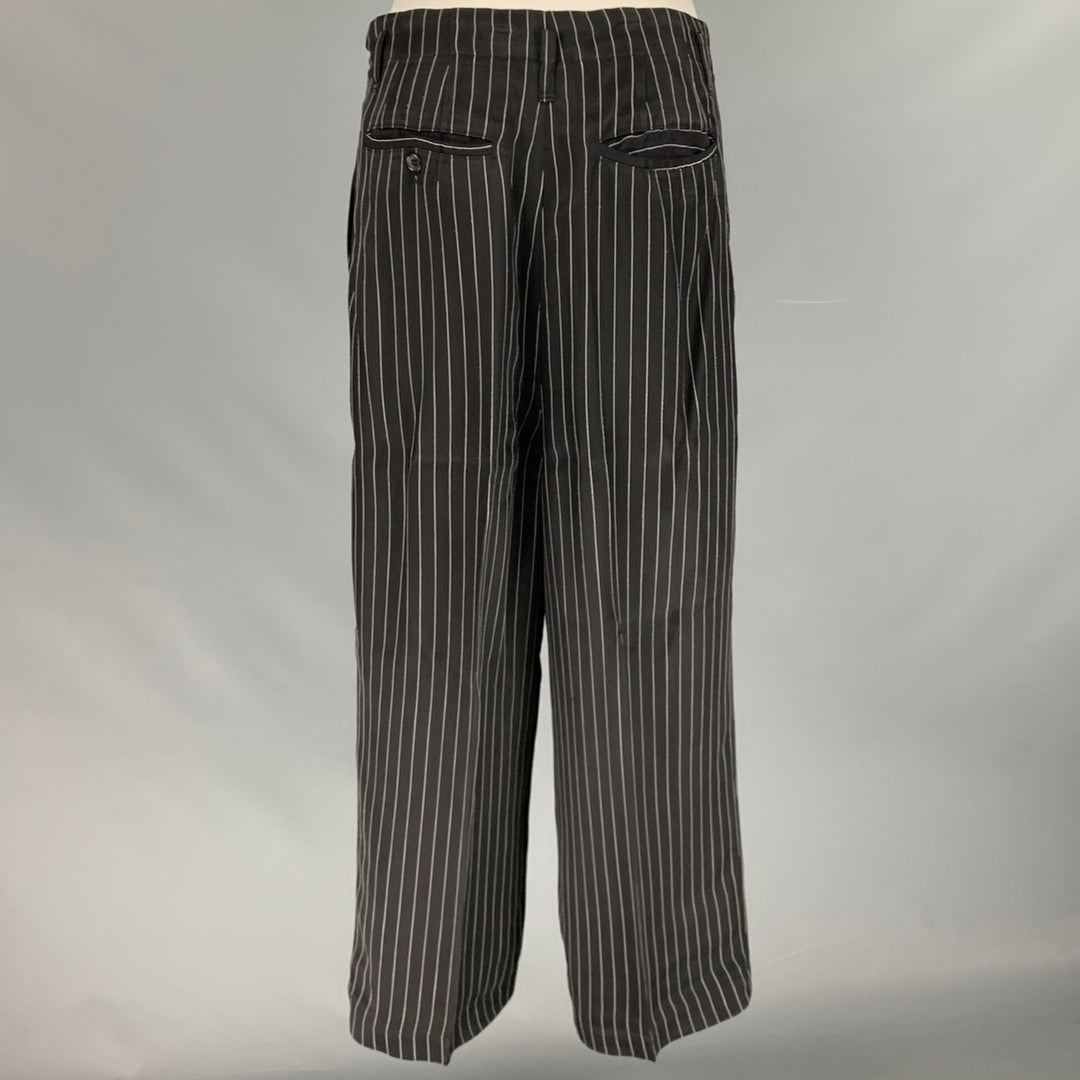 COMME des GARCONS 1980s Size S Black White Rayon Stripe Wide Leg Dress Pants