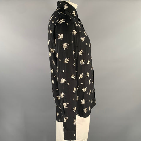 THE KOOPLES Size L Black White Floral Viscose Long Sleeve Shirt