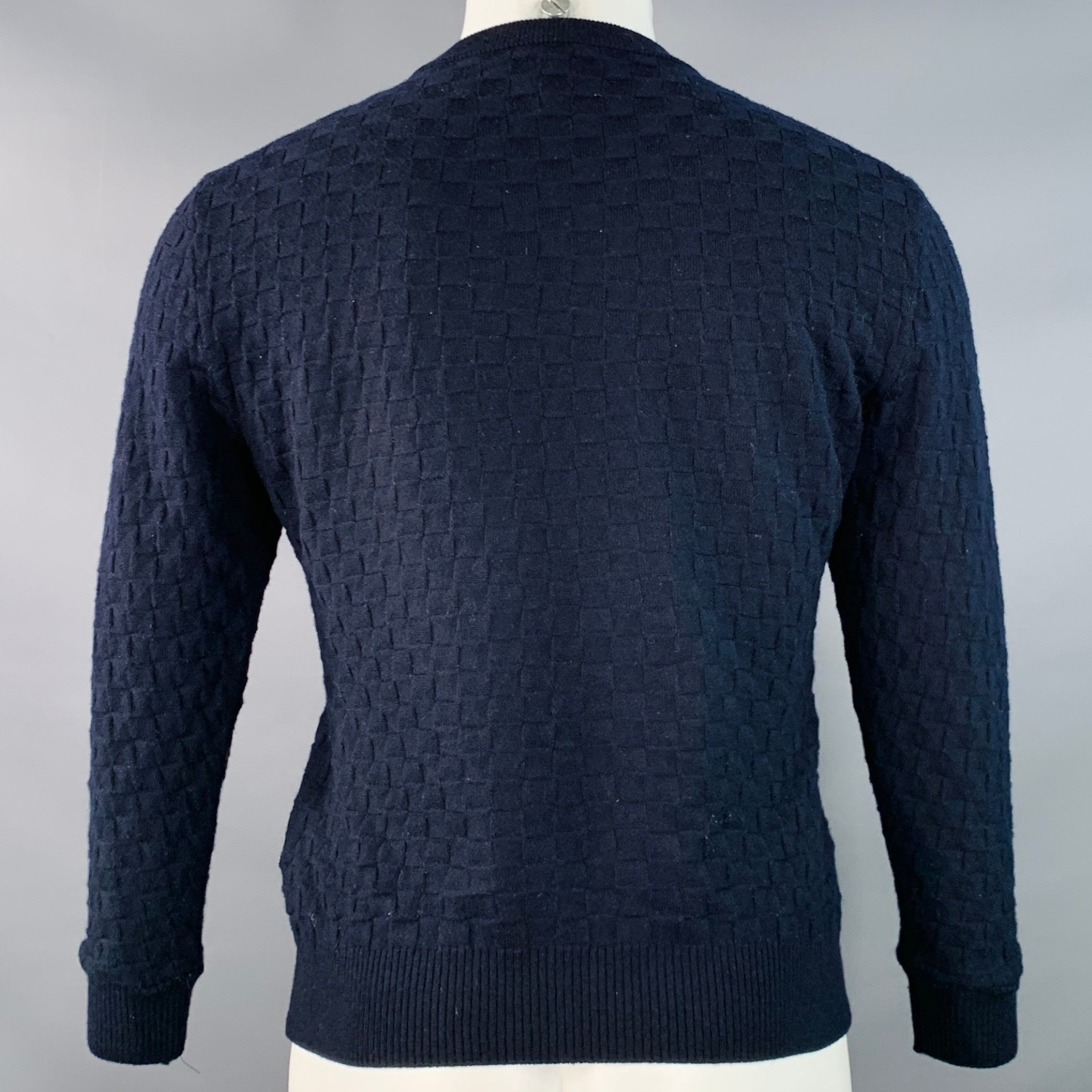 LOUIS VUITTON Size S Damier Signature Navy Checkered Wool Crew