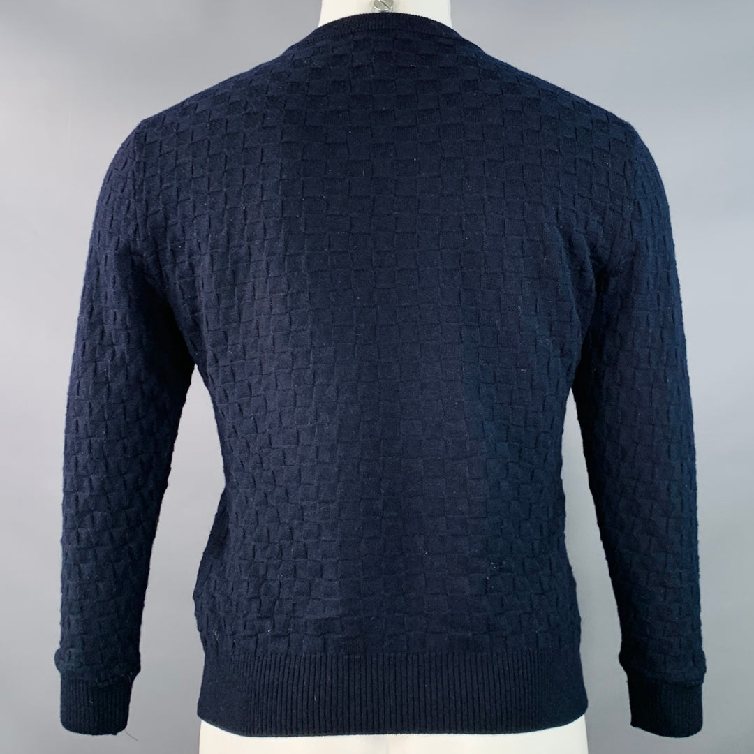 LOUIS VUITTON Size S Damier Signature Navy Checkered Wool Crew Neck Sweater