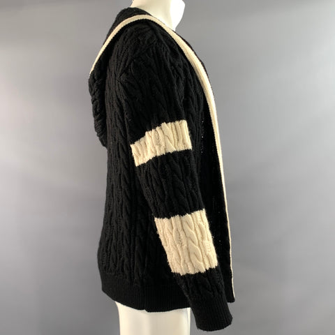 SAINT LAURENT Size L Black White Stripe Wool Hooded Sweater