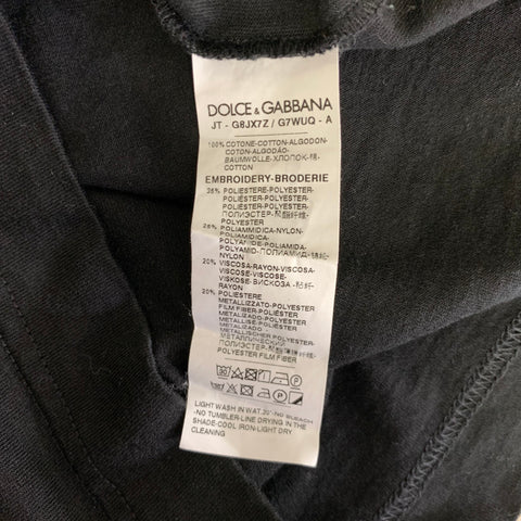 DOLCE & GABBANA Size S Black Gold Embroidery Cotton Short Sleeve T shirt