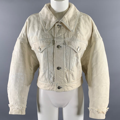 FENDI Size 0 Cream Silver Cotton Monogram Trucker Jacket