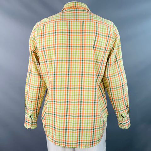ROBERT GRAHAM Size XL Green Orange Checkered Cotton Long Sleeve Shirt