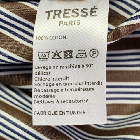 TRESSE' Size 2 Brown Black White Cotton Stripe Ruched Button Up Casual Top