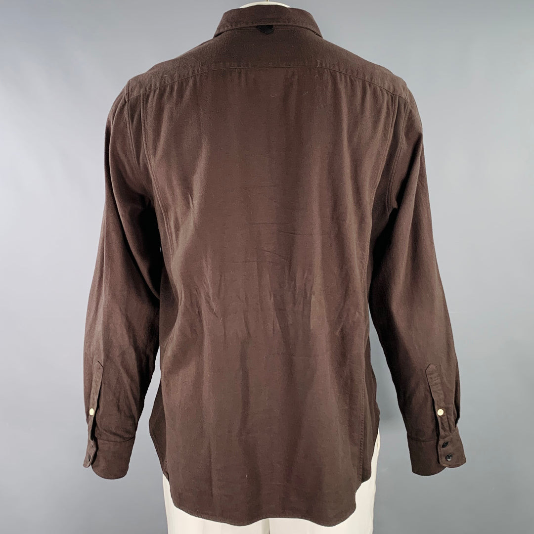 RAG & BONE Size XL Brown Twill Cotton Spread Collar Long Sleeve Shirt