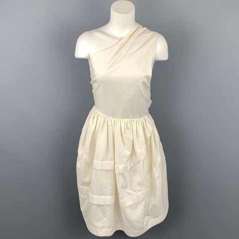ALAIA Vestido de un hombro con vuelo y ajuste asimétrico de algodón color crema talla S