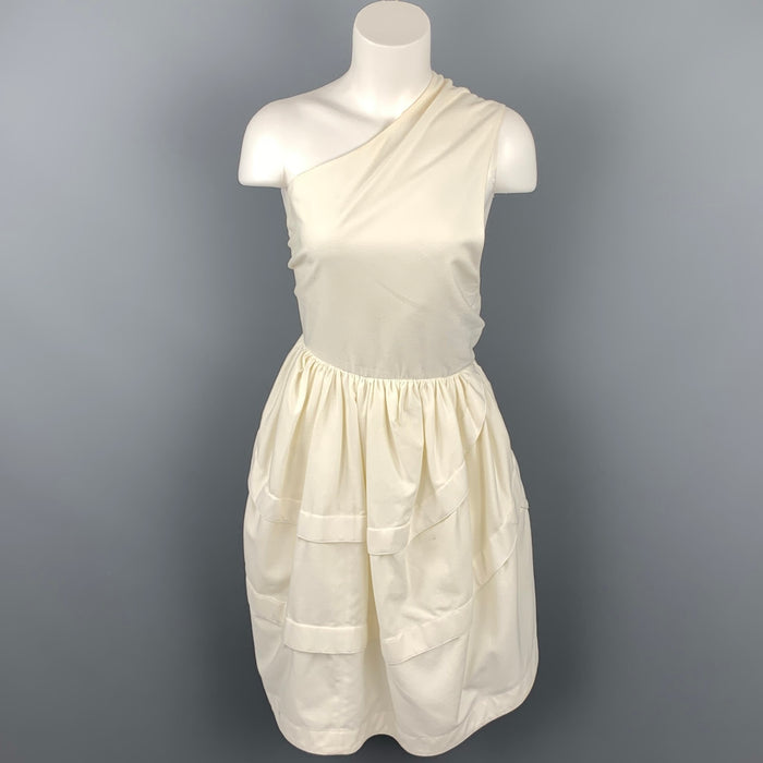 ALAIA Taille S Robe asymétrique en coton crème à une épaule ajustée et évasée