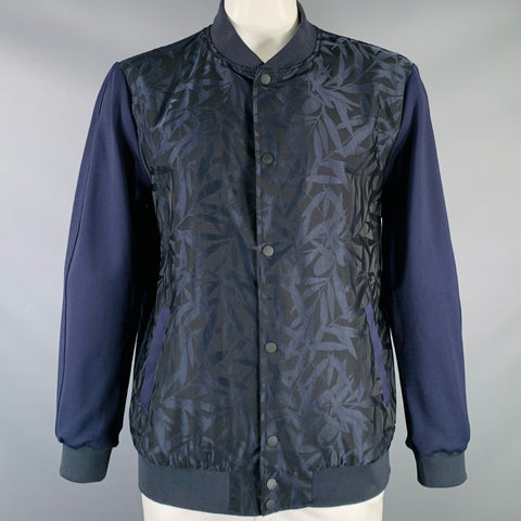 SCOTCH AND SODA Size XXL Navy Black Leaves Polyester Bomber Jacket