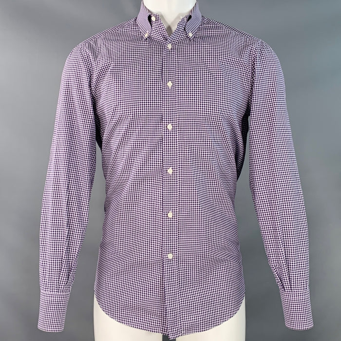 BRUNELLO CUCINELLI Size S Purple White Gingham Cotton Basic Fit Long Sleeve Shirt