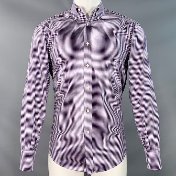 BRUNELLO CUCINELLI Size S Purple White Gingham Cotton Basic Fit Long Sleeve Shirt