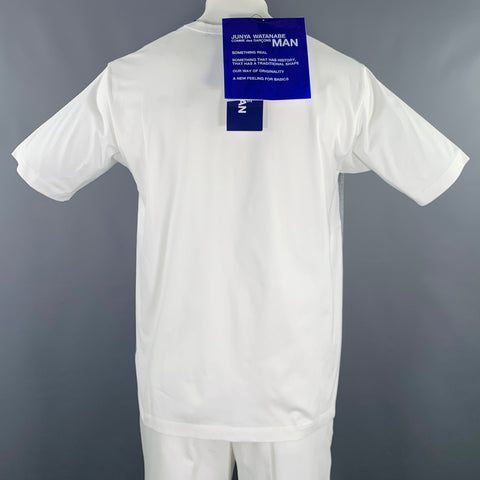 JUNYA WATANABE 2019 Size L White Grey Mixed Materials Silk Cotton V-Neck T-shirt