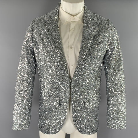 ZADIG & VOLTAIRE Chest Size 34 Silver Sequined Polyester Notch Lapel Sport Coat