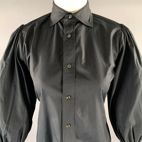 RALPH LAUREN Size 8 Black Cotton Puff Sleeve Blouse