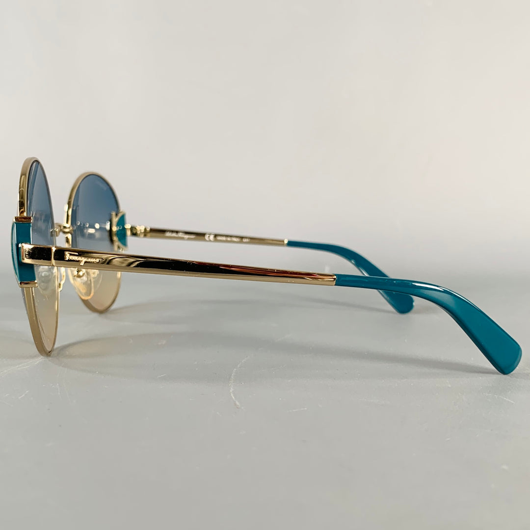SALVATORE FERRAGAMO Gold Cobalt Metal Sunglasses