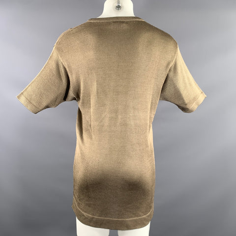 GUCCI Size S Gold Knit Silk Short Sleeve Pullover