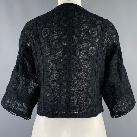 ANDREW GN Size 4 Black Wool Blend Crochet 3/4 Sleeves Jacket