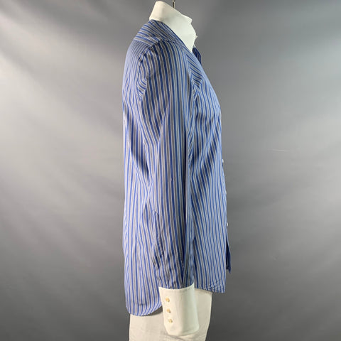 DSQUARED2 Size L White Blue Stripe Cotton Long Sleeve Shirt
