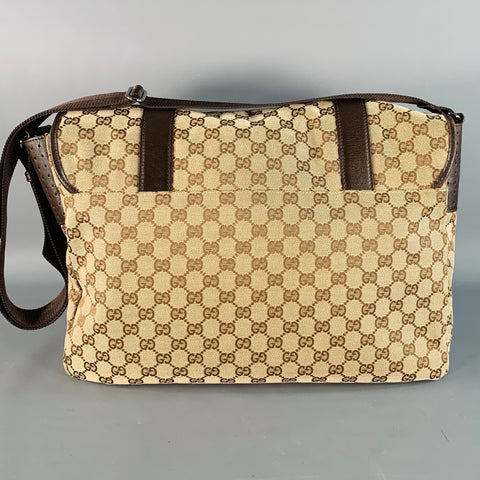 GUCCI Guccissima Brown Beige Monogram Canvas Leather Trim Messenger Bag