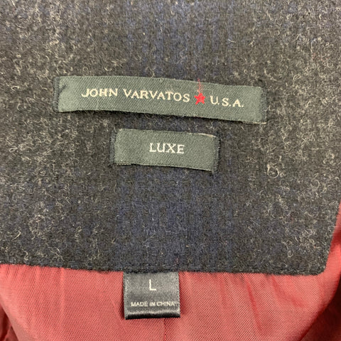 JOHN VARVATOS * U.S.A. Size L Charcoal Navy Plaid Wool Blend Coat