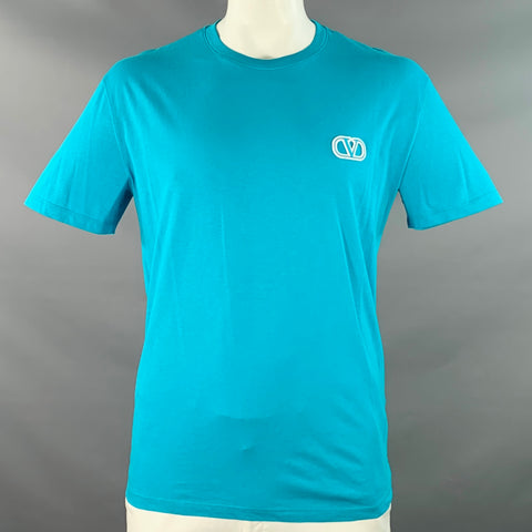 VALENTINO Size XL Blue White Logo Cotton Short Sleeve T-shirt