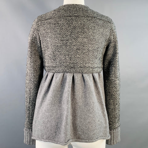MANILA GRACE Size 2 Black Grey Virgin Wool Herringbone Jacket Blazer