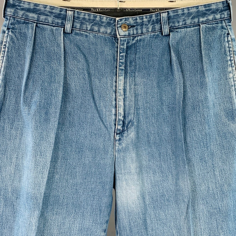 POLO by RALPH LAUREN Size 35 Blue Denim Tapered Pleated Jeans