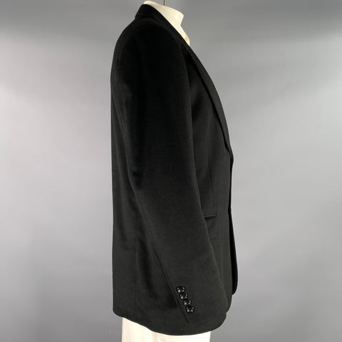 BALLY Chest Size 42 Black Textured Cashmere Notch Lapel Sport Coat
