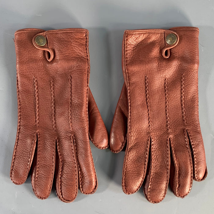 BURBERRY LONDON Size 9 Brown Gold Deerskin Leather Gloves