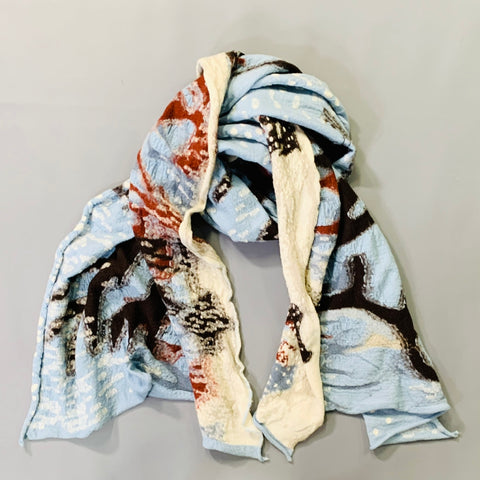 KAPITAL Blue Brown Black Snowy Landscape Oversized  Wool Scarf