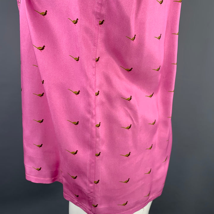 DRIES VAN NOTEN Size S Pink Green Black Birds Short Sleeve Shirt