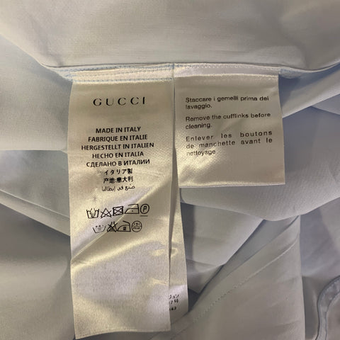 GUCCI Size XL Blue White Solid Cotton Tuxedo Long Sleeve Shirt