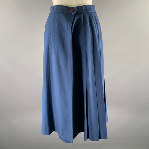 HERMES Size 6 Blue Wool Pleated Knee-Length Skirt