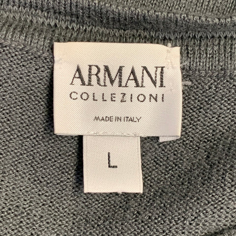 ARMANI COLLEZIONI Size L Grey Black Contrast Trim Virgin Wool Cotton V-Neck Pullover