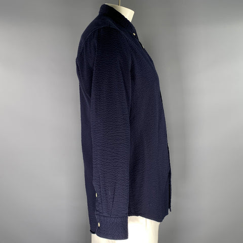 SUPERDRY STUDIOS Size L Navy Textured Button Down Long Sleeve Shirt
