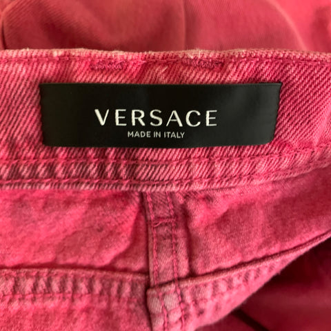 VERSACE Pre FW2023 Size 25 Pink Cotton Wide Leg Jeans