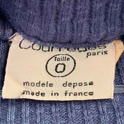 COURREGES Size 0 Blue Acrylic Rib Knit Mock Neck Pullover