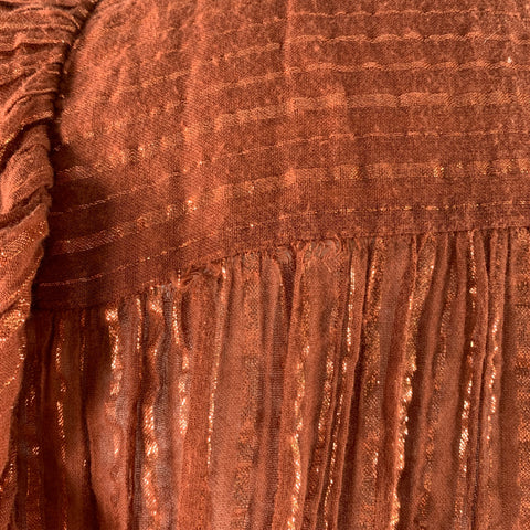 ULLA JOHNSON Size 6 Rust Cotton Blend Stripe Bohemian Blouse