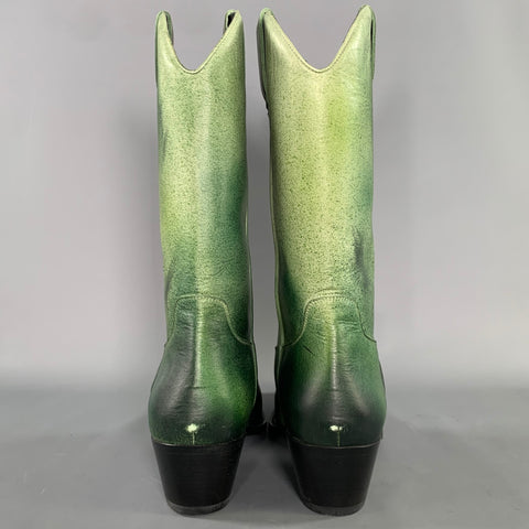 CALVIN KLEIN Size 12.5 Green Black Paint Splatter Leather Knee Length Boots