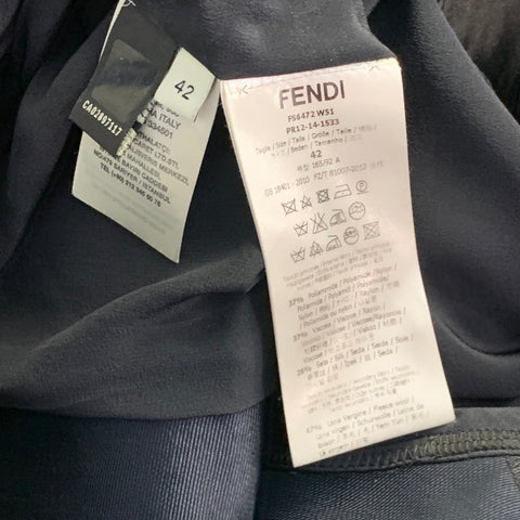 FENDI Fall 2014 Size 6 Navy Green Polyamide Blend Patchwork Back Zip Casual Top