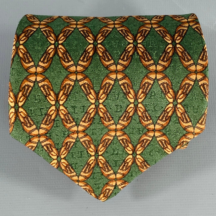 BALLY Green Beige Abstract Silk Jacquard Tie