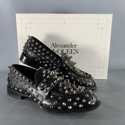 ALEXANDER MCQUEEN Size 10 Black Silver Studded Leather Slip On Loafers