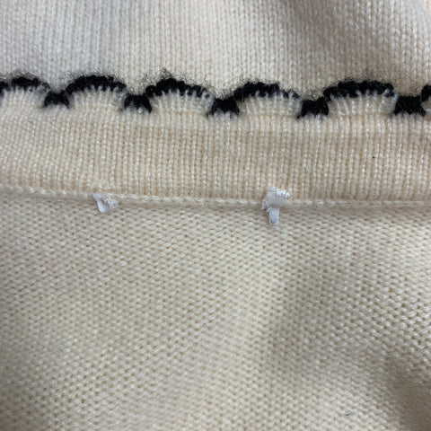 CHANEL Size M Cream Black Contrast Scallop Trim Cardigan