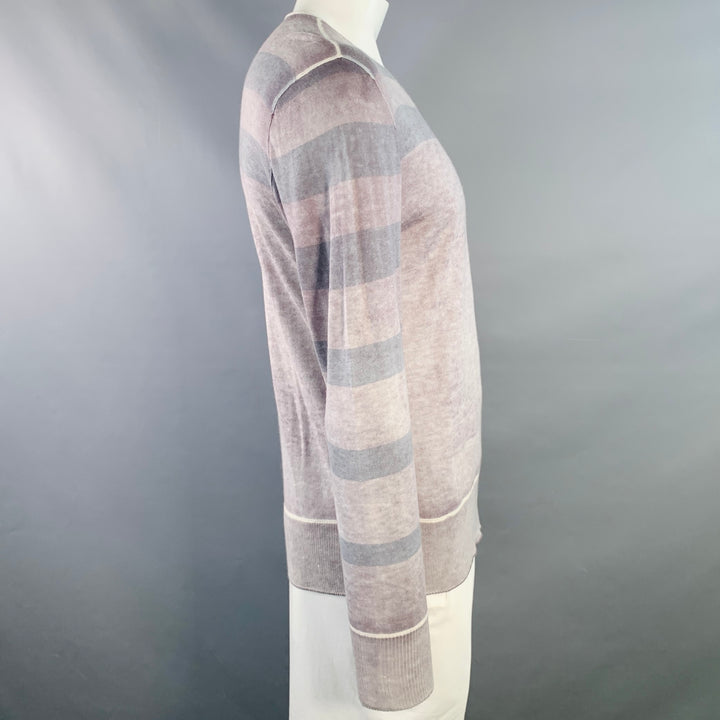 JOHN VARVATOS Size L Grey Purple Stripe Silk Cashmere V-Neck Pullover
