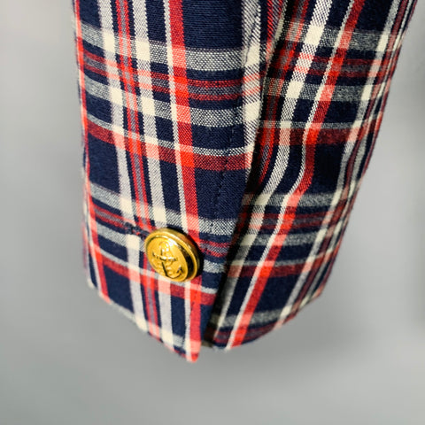 MAISON KITSUNE Size 36 Navy Red White Plaid Cotton Sport Coat