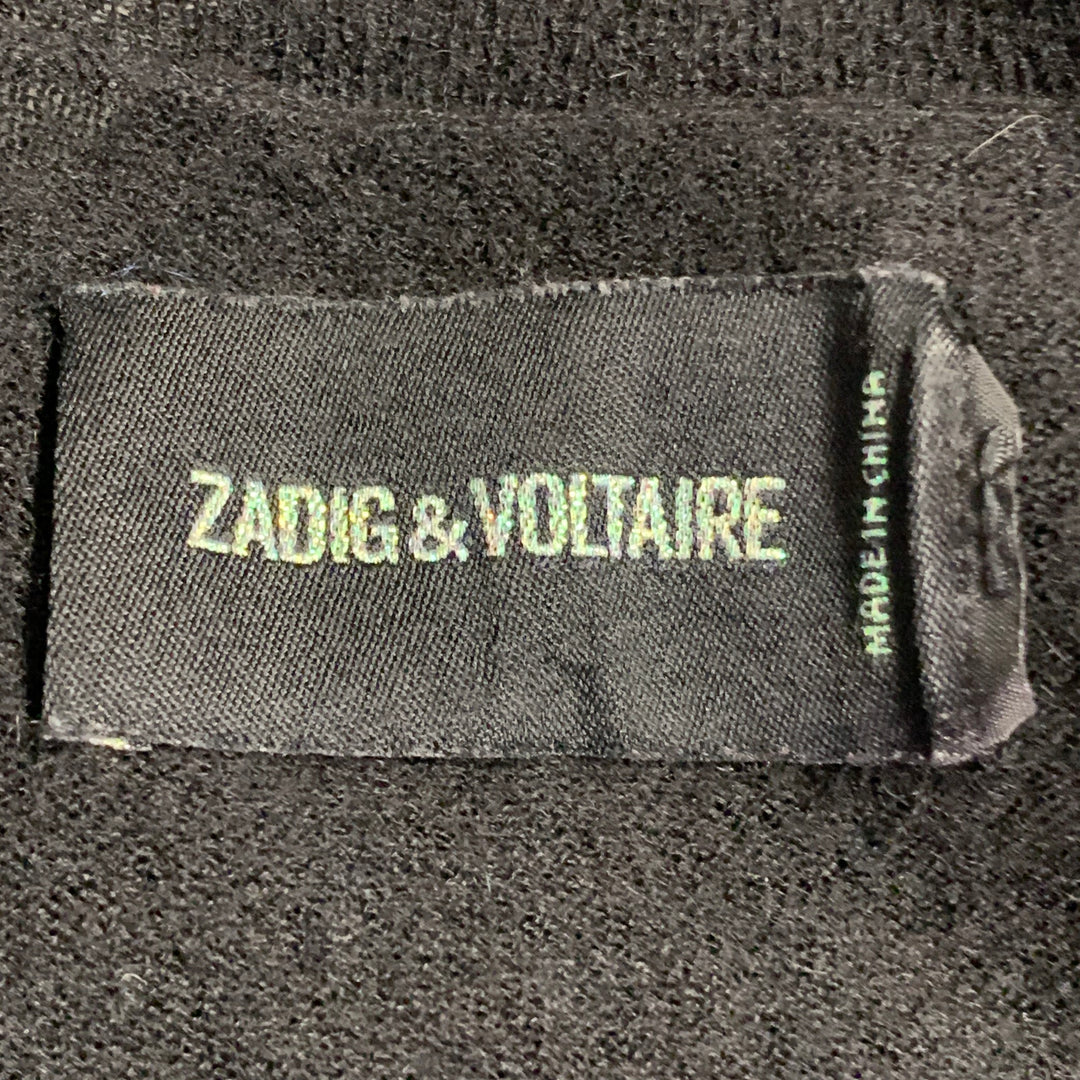 ZADIG & VOLTAIRE Size XS Black Gold Cashmere Rhinestones Skull Pullover