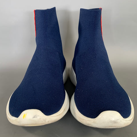PRADA Size 9.5 Navy White Fabric Pull On Boots